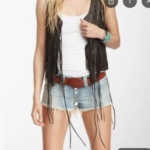 True Religion cream fringe leather Vest M $436